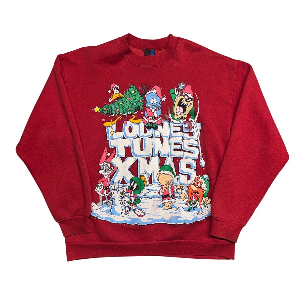 Vintage 1994 Looney Tunes Xmas Red Sweatshirt Sun Sportswear Made in USA Large